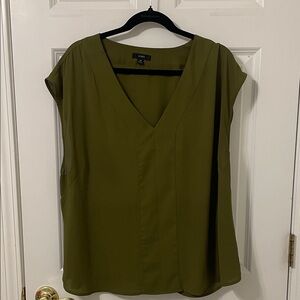 J. Crew Olive Green V-Neck Cap Sleeve Blouse